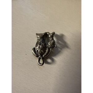 Vintage Cat and Mouse Brooch Pin 925 Sterling Silver EUC 6g‎